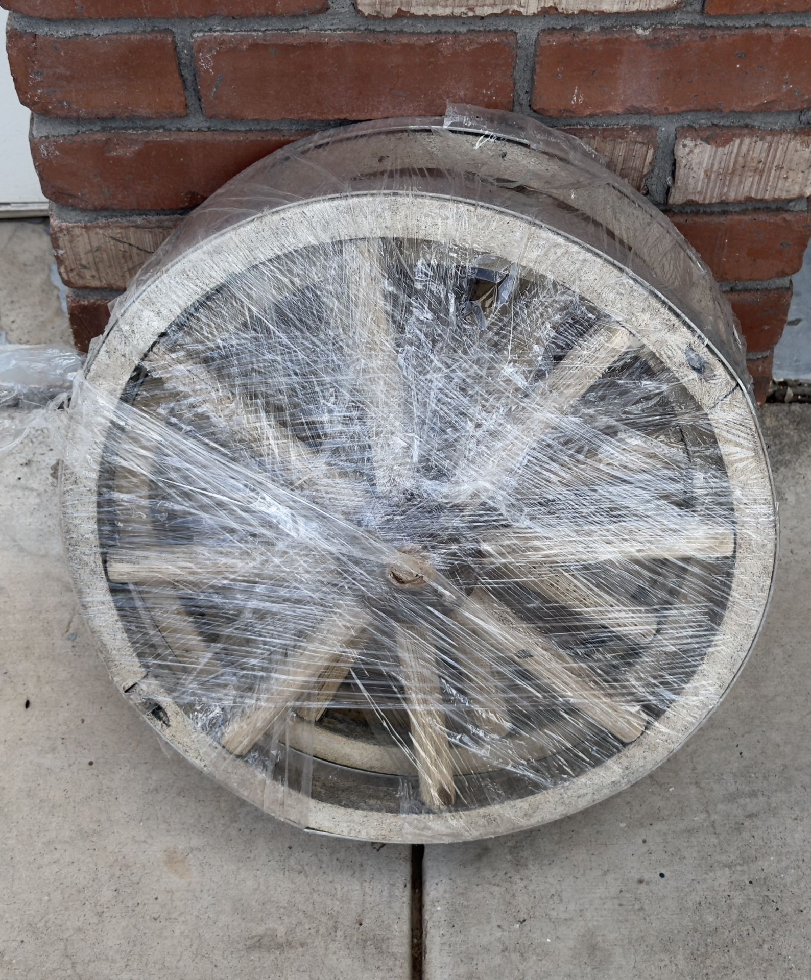 Set Of 4 Antique Decorative Wood Spoke Iron Clad Goat Cart Wagon Wheels