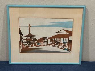 Japanese Kyoto Landscape Woodblock Print w/ Pagoda by Toshijiro Inagaki 118/300