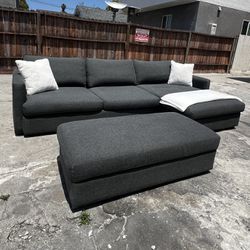 Dark Grey BASSETT Sofa Sectional W/ Ottoman 