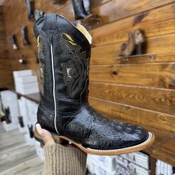 black boot and yellow 