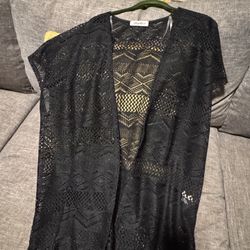 BRAND NEW Jane & Kate Boutique HAPTICS BY HOLLY HILL Crochet Pattern Black Duster/Cardigan/Cover-Up Size M, Relaxed Fit For Layering - Sold Out! 