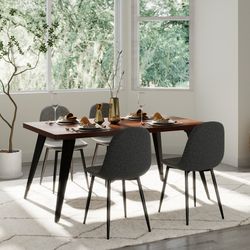 Homy Casa Stan 5 Piece Walnut Dining Table Set 63” Table with 4 Terry Grey Charlton Upholstered Chairs