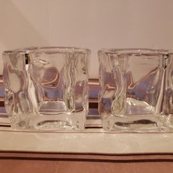 PartyLite Glacier Pair Glass Candle Holders 1.5" Opening 2.5" Tall. F3