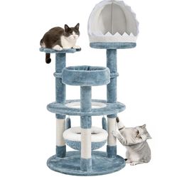 Blue 45" Ocean-Themed Cat Tower