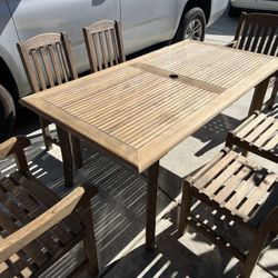 Smith & Hawken teak rectangular table with 6 smith & hawken chairs  Located in concord Recently cleaned, sanded and teak oiled Teak wood is heavy and 
