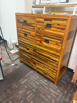 Reclaimed tropical wood dresser and matching low credenza.
