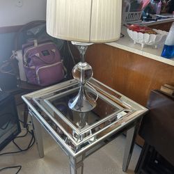 Glass Mirror Table With Matching Lamp
