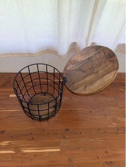 Rustic Storage Side Table with Hidden Basket Storage