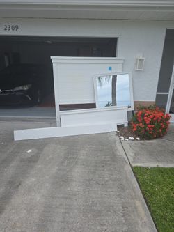 Queen size bed frame With Side Rails and Matching mirror