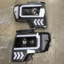 Pair 2009-2014 Ford F150  LED DRL Arrow Projector Headlight Assembly headlamps left right
