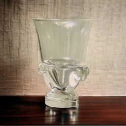 Signed 1983 Steuben Art Glass Scroll Handles Vase Crystal Glass Signed 6"