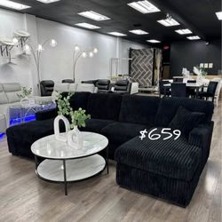 ✅$659 No Tax Convertible Sectional Sofa Grey & Black 