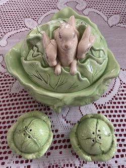 Antique BUNNY DISH SET, HOLLAND MOLD, GREAT FOR EASTER