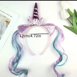 1pc, Unicorn Sparkling cute Headband Glitter Hair Wig Accessory Cotton Candy 