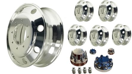 19.5" x6 aluminum wheels extra Polished Dual Wheel Package deal,PCD10HOLES X 6.5" (165.1mm) with lug nut and covers for 1976-now Chevy/GMC 3500 duall