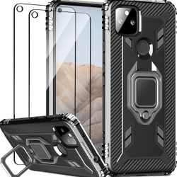Designed for Google Pixel 5A 5G Case with 2 Pack Tempered Glass Screen Protector, Military Grade Protection Heavy Duty Shockproof Phone Case Cover wit