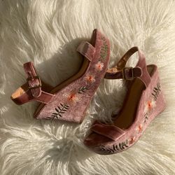 Size 6 Pink Velvet Embroidered Heels