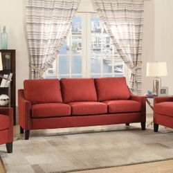 Brand New Red Linen Sofa and Love Seat Set