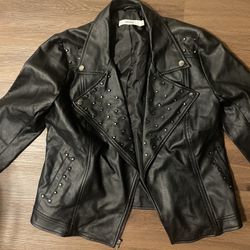 Just Fab Size Medium Studded Faux Leather Jacket 