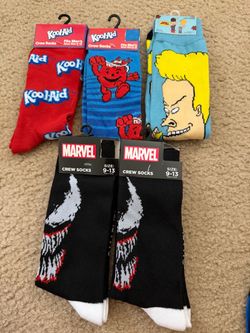 5 pairs Men’s socks Venom, Beavis, Koolaid $5 takes all