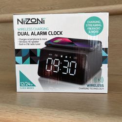 NIZONI Wireless Charging Dual Alarm Clock Station
