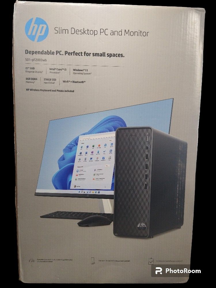 HP Slim Desktop Computer System With A 27-inch Monitor i3 ,  10th Gen. , 8gb