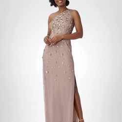 Adrianna Papell Womens One Shoulder Beaded Dress