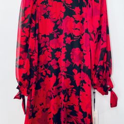 CK Red Flower Long Sleeve Dress, New, Size 4