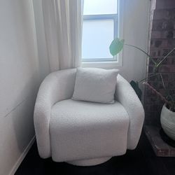 White Boucle Swivel Chair