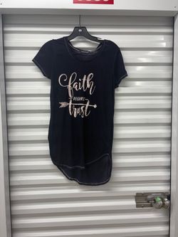 Navy Blue Religious Graphic Print T-Shirt Womens Med Round Neck Short Sleeve