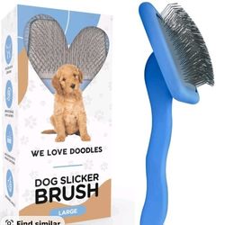 We Love Doodles Slicker Brush for Long Haired Dogs - Ergonomic Handle with Doodle Loving Design, Shedding and Dematting Use, Professional Quality Brus