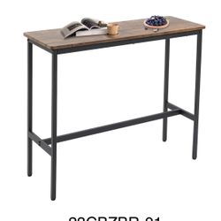 44.5" Sofa Table, Bar Height Pub Table, Narrow Entryway Table, Narrow Rectangular High Top Console Table with MDF and Black Metal Legs for Indoor, Din