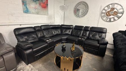 Black Leather Reclining Sectional Sofa