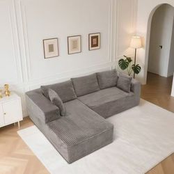 108in L-Shape Modular Couch with Chaise, bed.Plush Corduroy Fabric, No Assembly Required