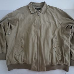 Pre Owned  Bobby Jones  Golf  Windbreaker Bomber Jacket  Full Zip  Silk  Khaki Tan Beige Men  Size Large