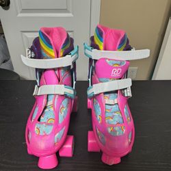 Roller Derby Girls Skates With Unicorn Pattern Pink Size 3 To 6 Excellent Condition