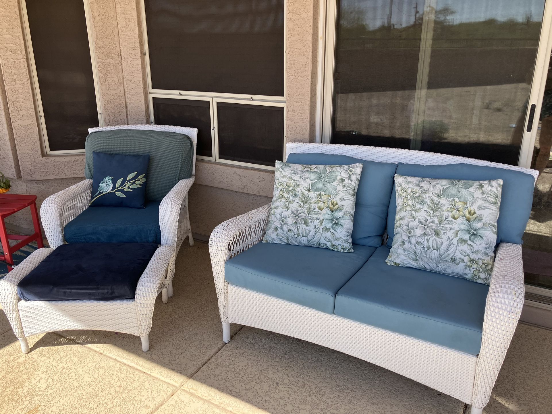 White Resin Wicker Patio Chair and Sofa