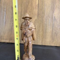 Folk Art Carved Male Figure Sculpture, Wooden Statue Rustic Cabin Home Décor