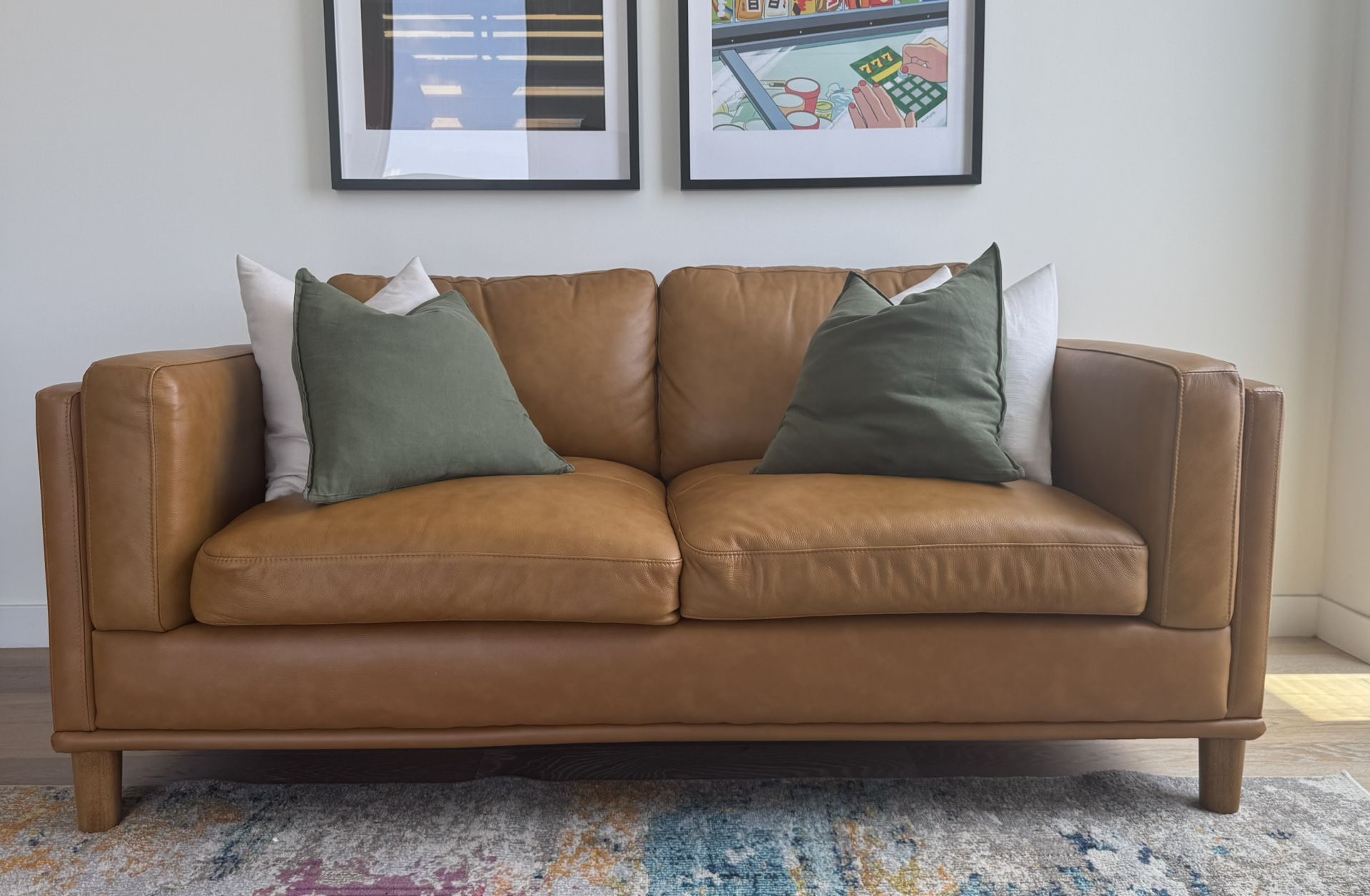 Saddle Brown Leather Loveseat