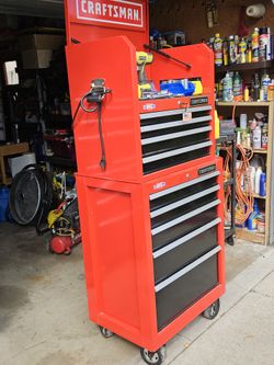 Craftsman Heavy Duty Rolling Toolbox Full With Tools Including Keys And 6 Power Plugs All You Need To Get The Work Done 
