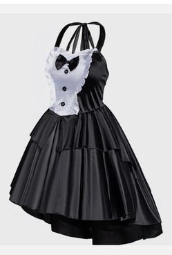 Black Satin Gothic Halter Dress XXL