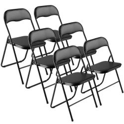 6 Pack Folding Chairs, Foldable Leather Chairs with Heavy Duty Metal Frame & Padded Cushion, Portable Folding Card Table Chairs, Stackable Seats for H