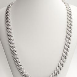925 sterling Silver Moissanite Diamond Cuban Link Chain 10mm 20 inches 