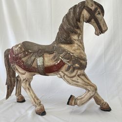 ANTIQUE SOLID WOOD HAND-CARVED & PAINTED PARAMOUNT CAROUSEL HORSE - TRULY BEAUTIFUL!