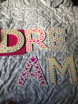 D-R-E-A-M wood letters decorated but can be repainted
