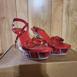 Red Heels  Size 9 Roses In Base