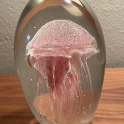 Beautiful Pink Jellyfish Art Glass Paperweight