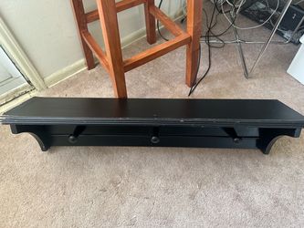 Black Wood Wall Shelf with Hooks