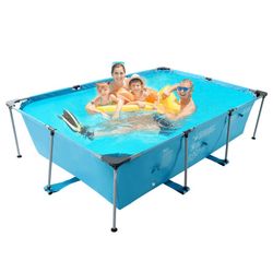 10 ft Swimming Pool Space Saving pgraded Thickened Material Above Ground Pool Large Capacity Outdoor Rectangular Frame Pools Blue Family Outdoor Use P