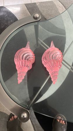 Pink Glass Conch Shell Figurines Set of 2